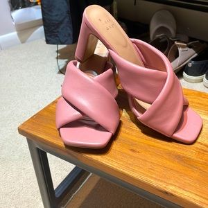 Open toe mule sandals.